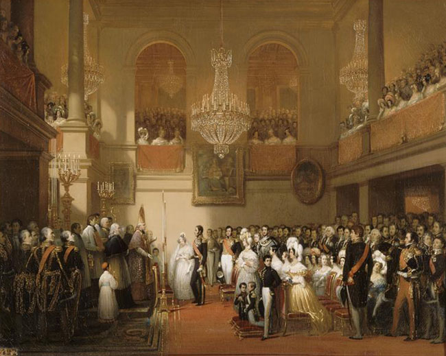 Mariage de Lopold Ier de Belgique et de Louise Marie Thrse Charlotte Isabelle d'Orlans - le 9 aout 1832 dans la chapelle du chateau de Compigne - par Joseph Dsir Court